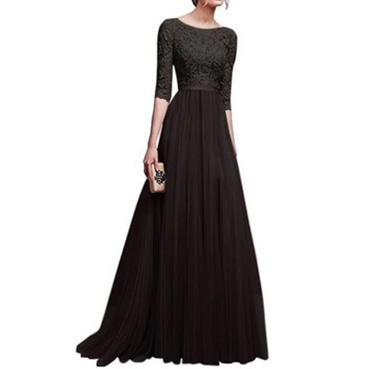 2022 Women Plus Size 5XL Three Quarter Sleeve Lace Chiffon Long Evening Party Dress Fit And Maxi Ankle Length Dresses Vestios