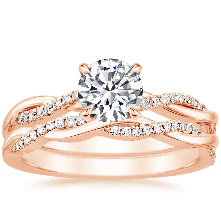 Trumium Luxury Bridal Set Engagement Ring Infinity 18k Gold Plated Cz Rose Copper rings for Women Wedding Bands