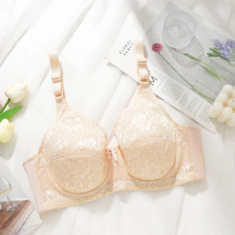 Women Floral Lace Plus Size Bra Full Cup Non‑padded Underwire Bra Comfortable Large Bust Support Ladies Everyday Brassiere