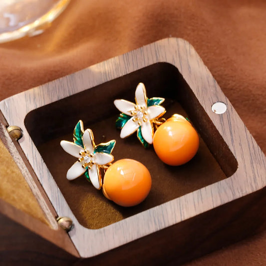 2026 New Women Earrings Alloy Gold Plated Orange Flower Drop Earrings Fashion Cute Sweet Jewelry For Daily Casual Party