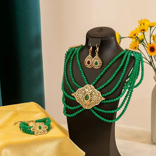 Luxurious Pearl & Gemstone Gold Jewelry Set, Exquisite Wedding Accessory For Ethnic Bridal Looks & Traditional Celebrations