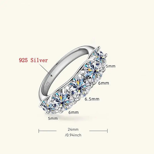 5 Stones 3.6CT All Moissanite Rings for Women 18k Plated 925 Sterling Sliver Wedding Band Sparkling Diamonds Fine Jewelry GRA