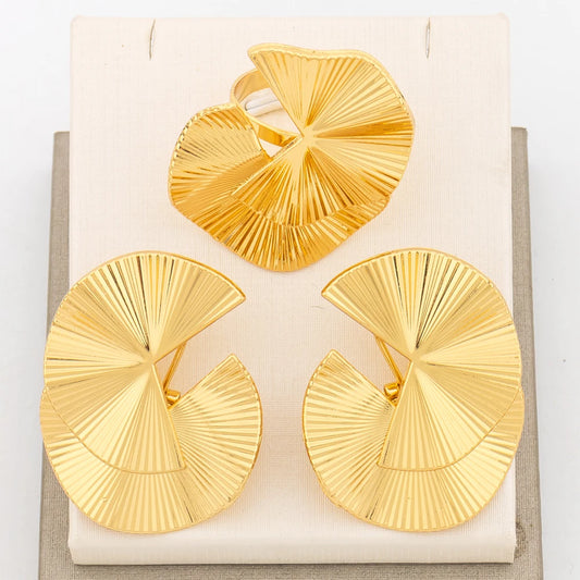 Gold Plated Jewelry Sets for Women Geometry Earrings Adjustable Ring Wedding Jewelry Accessories Fashion Party Weddings Gifts