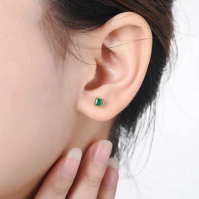 Emarald 14K Yellow Gold Jewelry Stud Earrings for Women Round Simple Crown Jade Earrings Fine Valentine Gold Jewelry for Women
