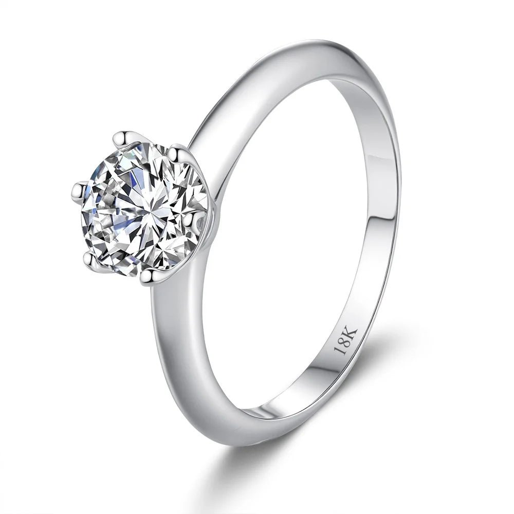 CKT Real 18k White Gold 0.5-5ct Diamond Moissanite Rings for Women Classic Six-Claw Crown Proposal Platinum Pt950 Bands Jewelry