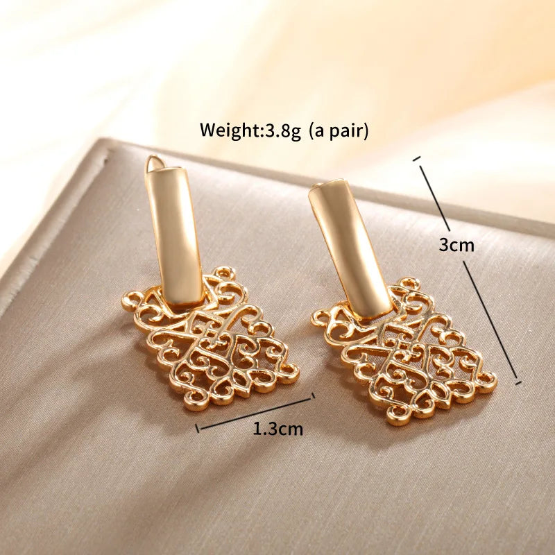 Kititykiss jewelry 18K gold-plated geometric square hollow earrings high-end vintage earrings