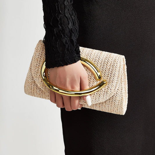 Women's Woven Clutch Bag with Flap, Stylish Handle, Detachable Shoulder Strap, Simple Solid Color, Wedding Season, Party, Prom, Gathering, Envelope Bag, Flap Bag, Summer Beach, Holiday Essential, Vacation Season, Solid Color,