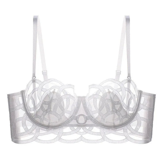 Women's Sexy Underwear Bra Female Hollow Out Thin Cotton Rabbit Ear Cup Soft Breathable Gathering Lace Large-sized Bra Everyday