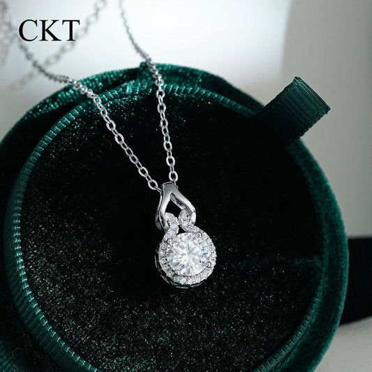 CKT Real 18k White Gold 1ct D Color Moissanite Diamond Necklace Pendant for Women Platinum Pt950 Classic Gourd Fine Jewelry