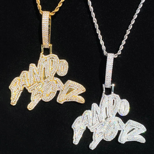 Aokaishen Iced Out Bando Boyz for Men Necklace Pendant Real Gold Plated Cubic Zirconia Hip Hop Jewelry
