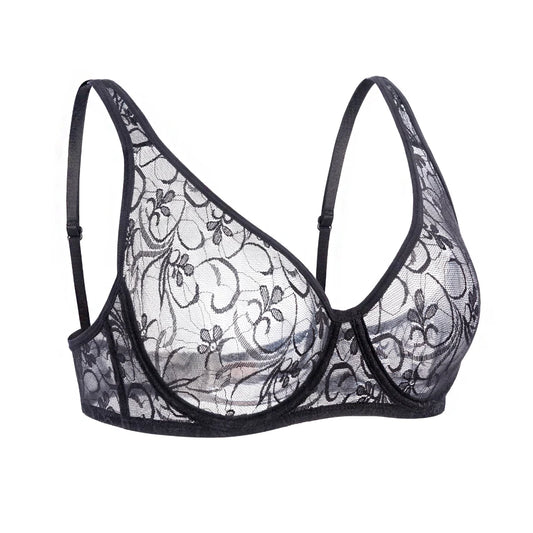 Bra For Womens Underwear Lace Bra Underwire BH Hollow Out Embroidery Perspective Sexy Lingerie Tops Plus Size Brassiere