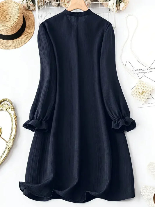 Women Plus Size 1XL-5XL Fashion Solid Color Button Front Shirt Dress Ladies Casual Long Sleeve Notched Neck Elegant Dress