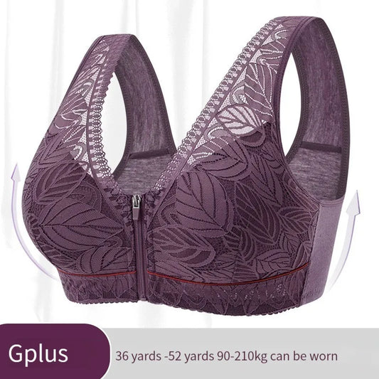 Front zipper Soft cotton cups Bra breathable women wireless underwear lace strap tank leaves top plus size bra