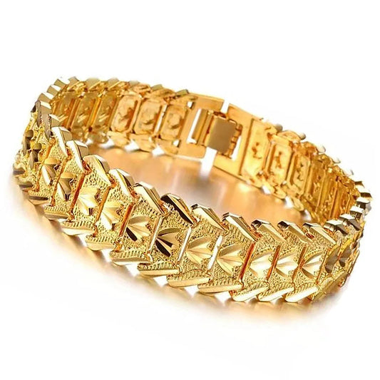 24K Gold Bracelet Electroplated Gold Jewelry 2 Men's Wide Bracelet Bracelet 21CM