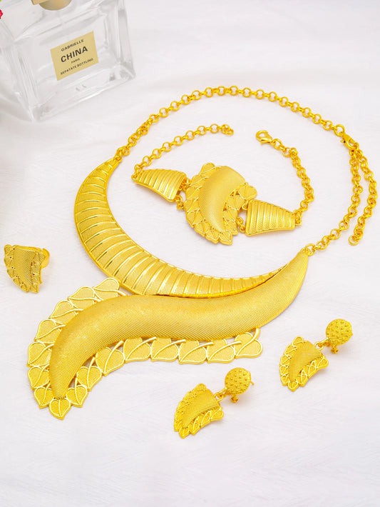 Dubai Fashion Gold Color Jewelry Set Pendant Necklace for Women Bracelet Earrings Ring Luxury Wedding Party Gift