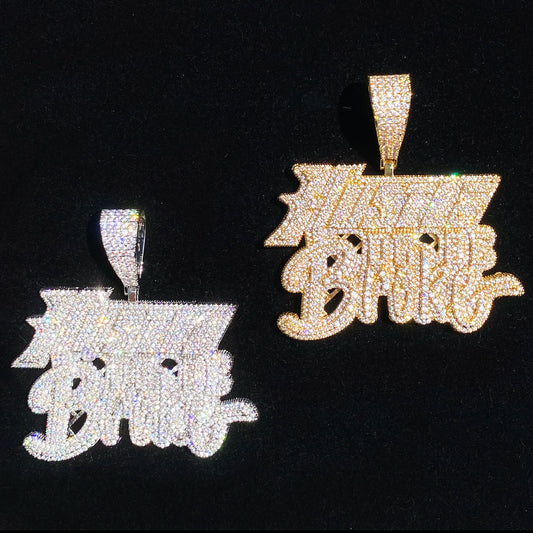 Aokaishen Iced Out Hustle Or Be Broke Necklace Pendant for Men Prong Setting Real Gold Plated Hip Hop Jewelry
