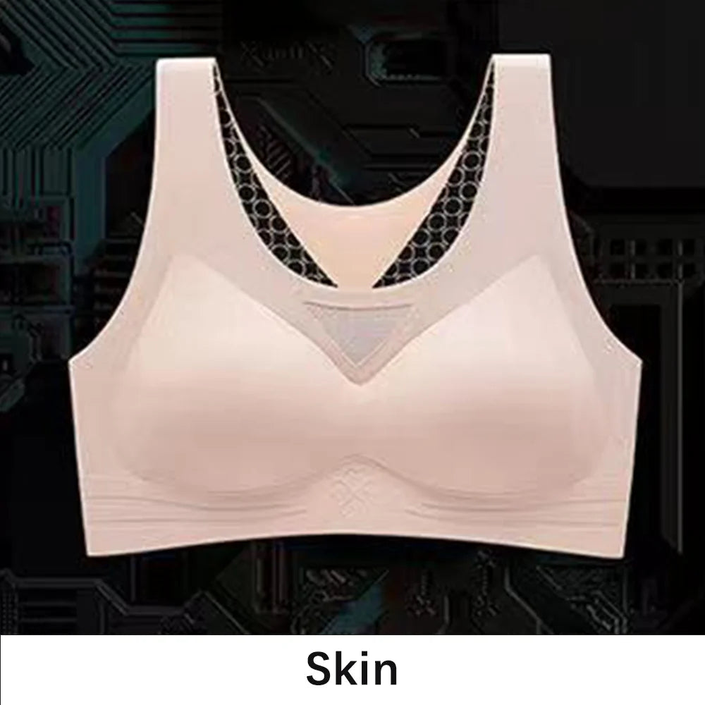 Women's Sports Bra Plus Size Push-Up Seamless Breathable Cool-Feel Underwear Wide Straps Full Cup Black Bras No Hooks Full Cup
