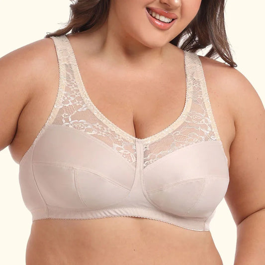 Plus Size Bra Ultra Thin Wire-Free Wide Comfort Shoulder Straps for Large Chest Full Coverage Lace Bralette Breathable Wear