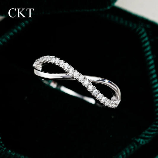 CKT Real 18k White Gold & Platinum PT950 Diamond Moissanite Ring Elegant Jewelry for Women Wedding Bands Rings Fine Jewelry