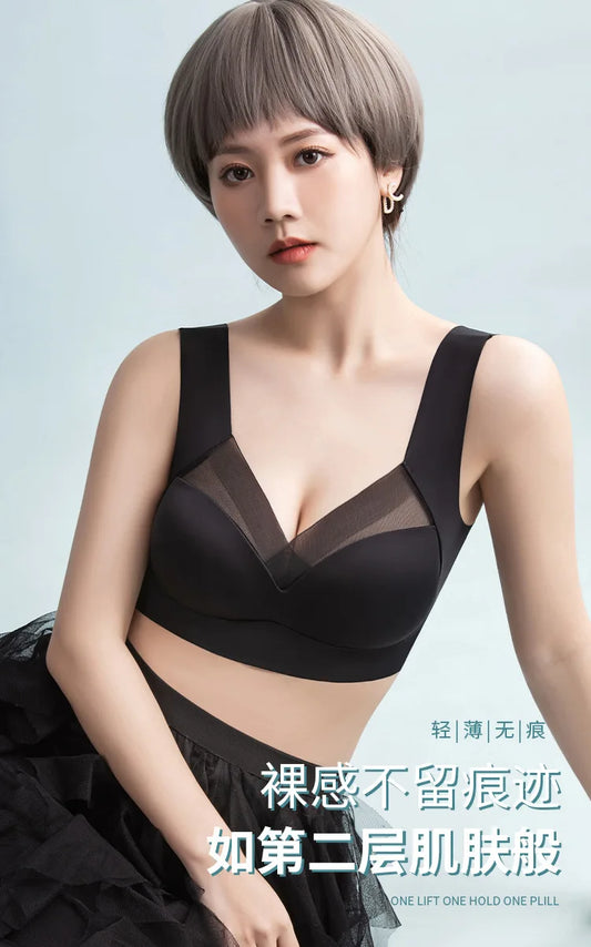 Womens Bras for Older Women Seamless Wireless Posture Correcting Push Up No Underwire Anti Sagging Full Coverage Ice Silk Bra