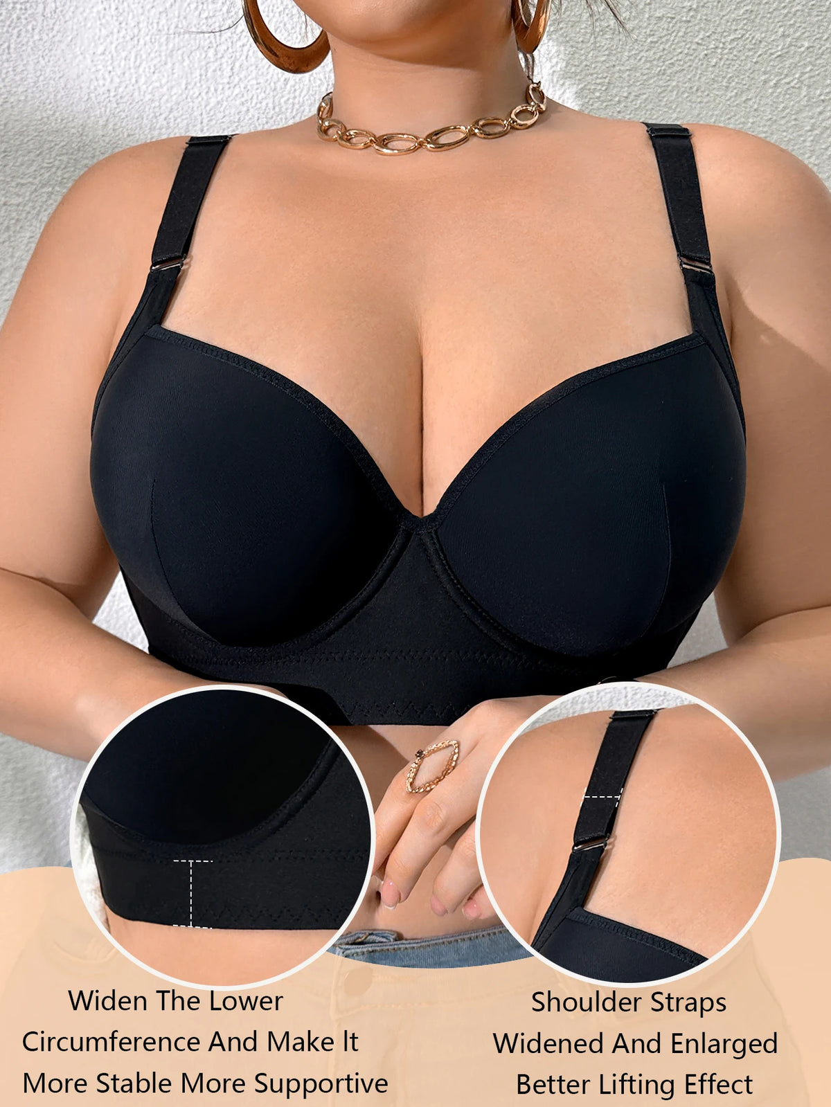 Women Breast Lift Push Up Bra Wide Adjustable Straps Shaping Anti-Sagging Side Gather Support Large Full Cup Comfortable Bra