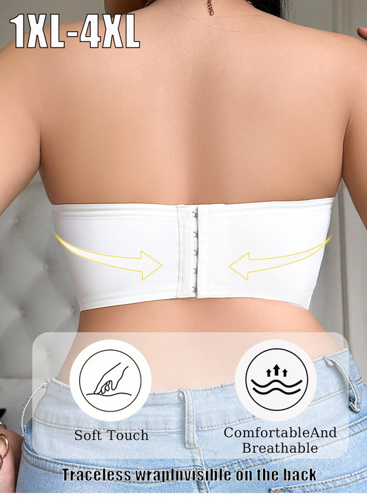 Plus Size Strapless Bandeau Bra - Wireless Support Extended Coverage