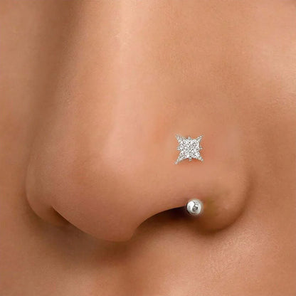 1Pc Simple Flower-Shaped Nose Ring,14K Gold Plated Stainless Steel Piercing Jewelry for Women Daily Wear Body Piercing Accessory