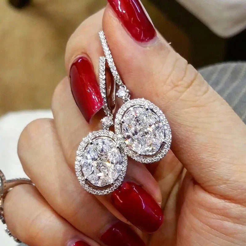 18K Gold 4ct lab Diamond cz Dangle Earring 925 Sterling silver Jewelry Luxury Party Wedding Drop Earrings for Women Bridal Gift