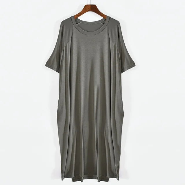Plus Size 8XL 150kg Women Summer Modal Long Dress O Neck Short Sleeve Soft Comfortable Dresses Ladies Casual Large Home Dress