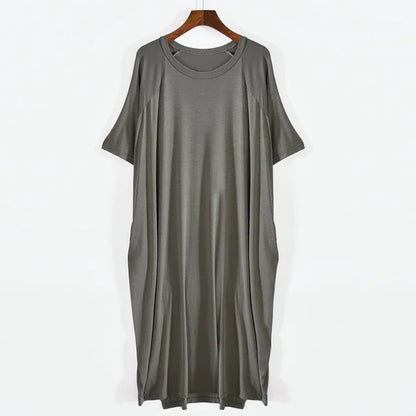 Plus Size 8XL 150kg Women Summer Modal Long Dress O Neck Short Sleeve Soft Comfortable Dresses Ladies Casual Large Home Dress