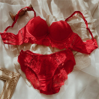 Bra sexy lace large size lingerie with underpants suit gathered underwear steel ring upper support  women comfortable bralette