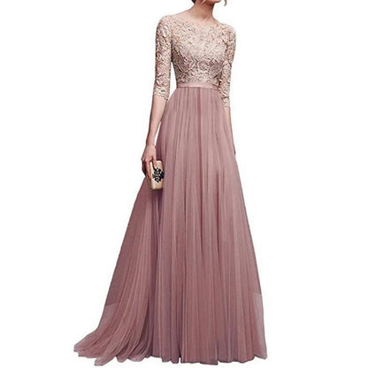 2022 Women Plus  Size 5XL Three Quarter Sleeve Lace  Chiffon Long Evening Party Dress Fit And Maxi Ankle Length Dresses Vestios