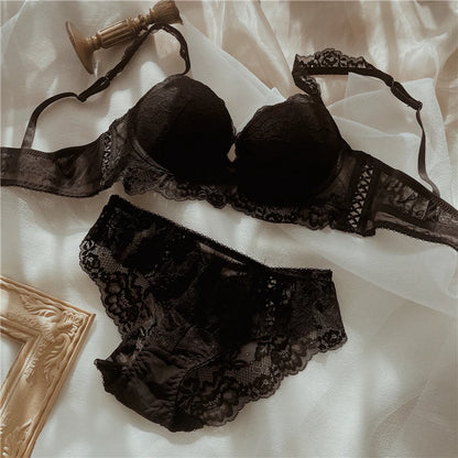 Bra sexy lace large size lingerie with underpants suit gathered underwear steel ring upper support  women comfortable bralette