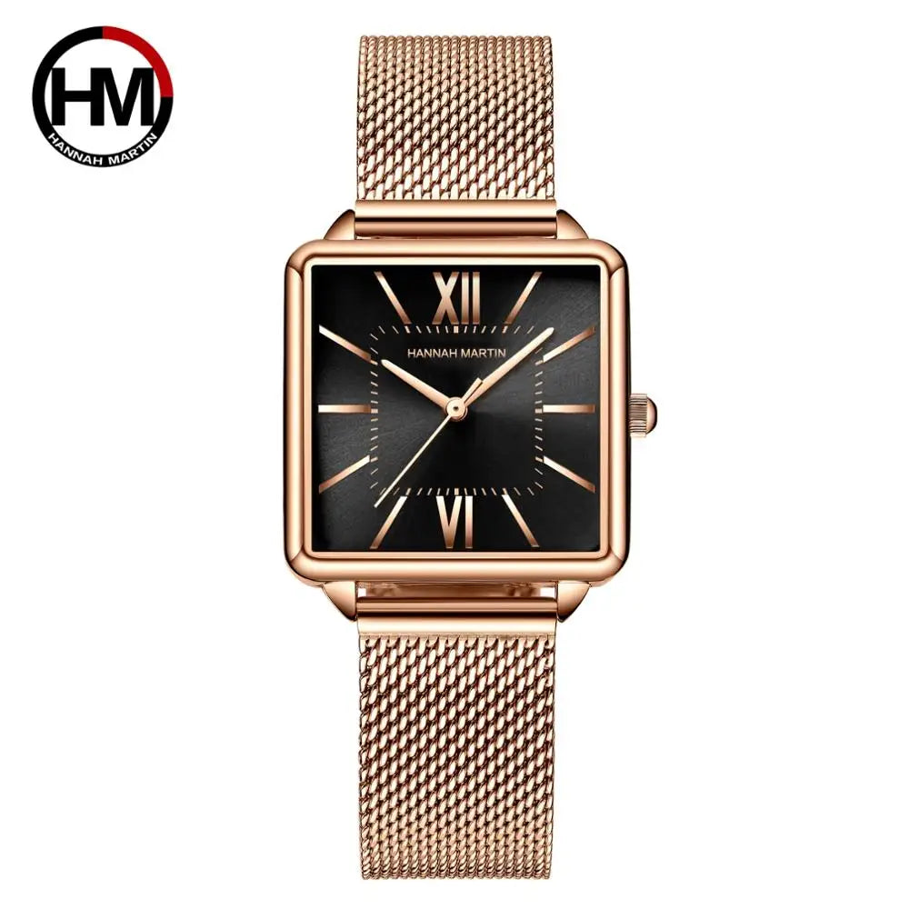 Japan Quartz Movement Green Dial Roman Square Watches Case Stanless Steel Fashion Wristwatch Ladies Rose Gold Watches For Women