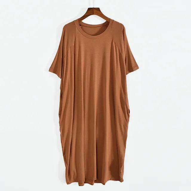 Plus Size 8XL 150kg Women Summer Modal Long Dress O Neck Short Sleeve Soft Comfortable Dresses Ladies Casual Large Home Dress