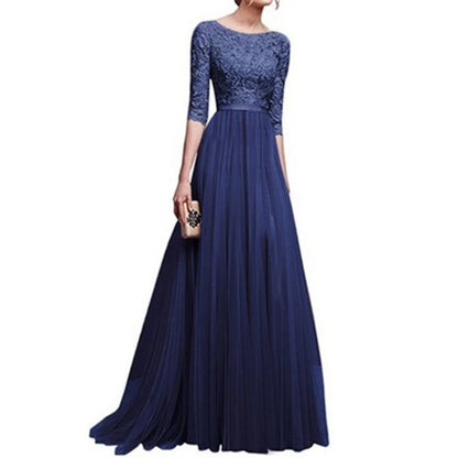 2022 Women Plus  Size 5XL Three Quarter Sleeve Lace  Chiffon Long Evening Party Dress Fit And Maxi Ankle Length Dresses Vestios