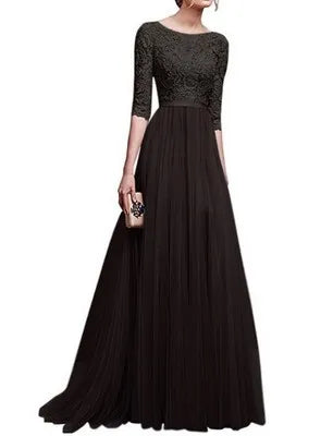 2022 Women Plus  Size 5XL Three Quarter Sleeve Lace  Chiffon Long Evening Party Dress Fit And Maxi Ankle Length Dresses Vestios