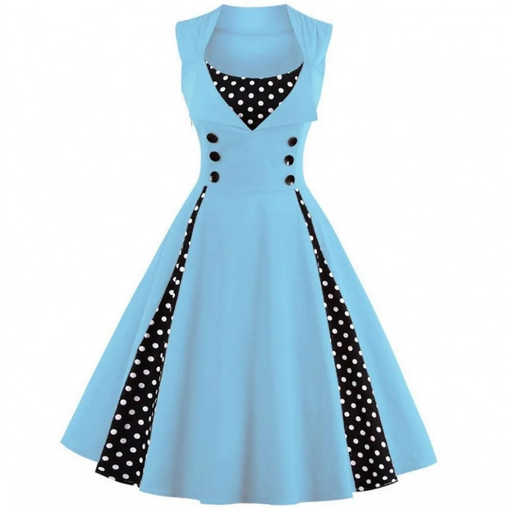 S-5XL Plus Size Women Robe Pin Up Dress Retro Vintage 50s 60s Rockabilly Dot Swing Summer female Dresses Elegant Tunic Vestido