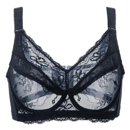 Comfortable Women's Full Coverage Underwire Non Padded Lace Sheer Bra Female Lingerie 34 36 38 40 42 44 46 48 B C D E F G H