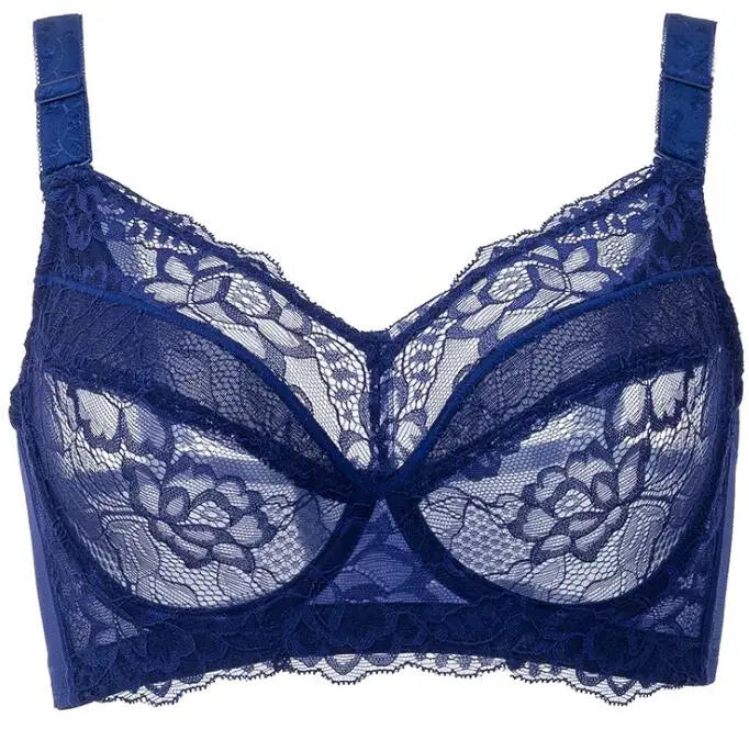 Comfortable Women's Full Coverage Underwire Non Padded Lace Sheer Bra Female Lingerie 34 36 38 40 42 44 46 48 B C D E F G H