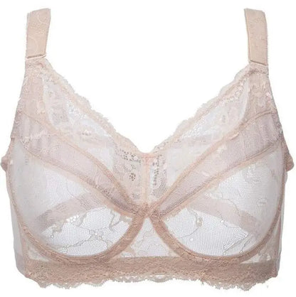 Comfortable Women's Full Coverage Underwire Non Padded Lace Sheer Bra Female Lingerie 34 36 38 40 42 44 46 48 B C D E F G H