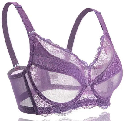 Comfortable Women's Full Coverage Underwire Non Padded Lace Sheer Bra Female Lingerie 34 36 38 40 42 44 46 48 B C D E F G H