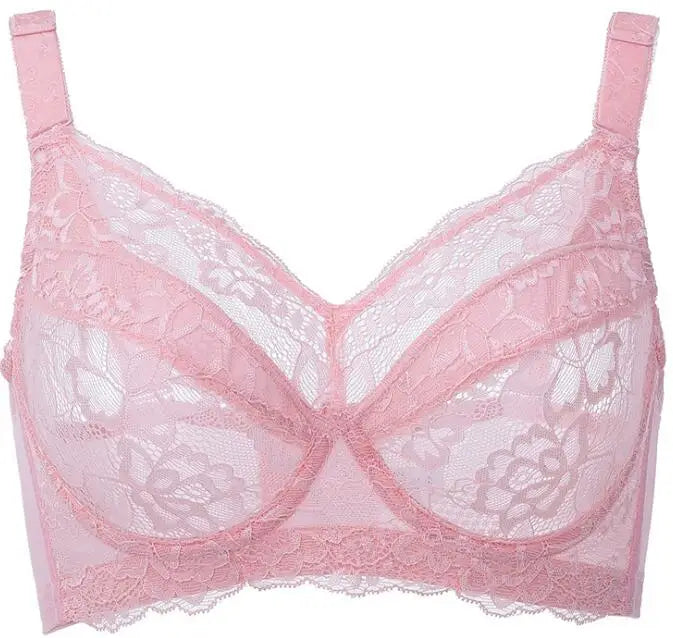 Comfortable Women's Full Coverage Underwire Non Padded Lace Sheer Bra Female Lingerie 34 36 38 40 42 44 46 48 B C D E F G H