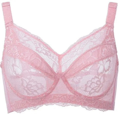 Comfortable Women's Full Coverage Underwire Non Padded Lace Sheer Bra Female Lingerie 34 36 38 40 42 44 46 48 B C D E F G H