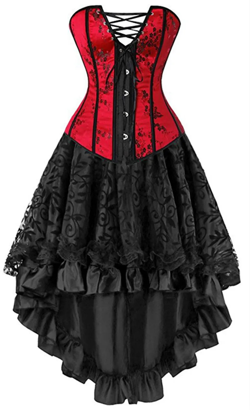 sexy corsets dresses plus size costume overbust burlesque corset and skirt lingerie set tutu corselet victorian fashion red