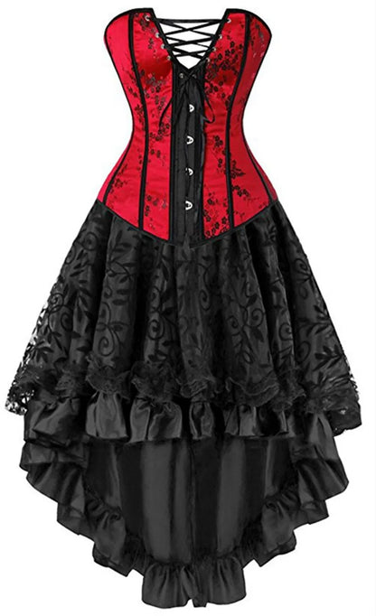 sexy corsets dresses plus size costume overbust burlesque corset and skirt lingerie set tutu corselet victorian fashion red