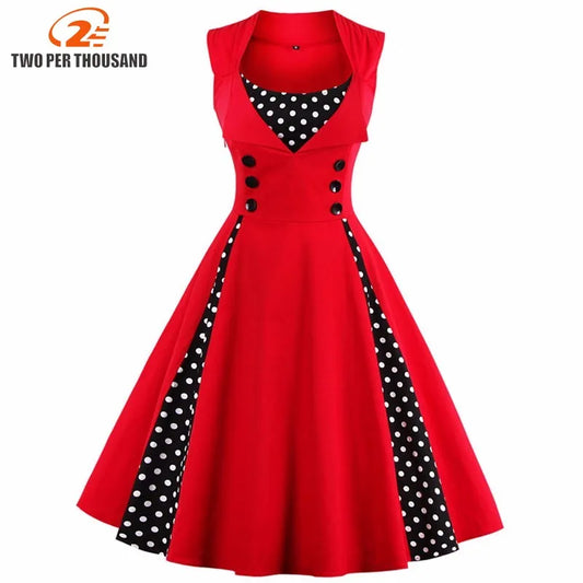 S-5XL Plus Size Women Robe Pin Up Dress Retro Vintage 50s 60s Rockabilly Dot Swing Summer female Dresses Elegant Tunic Vestido