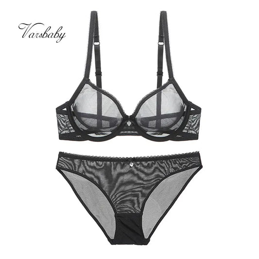 Varsbaby New Ultra-thin Mesh Lace Sexy Lingerie Women Transparent Gather Plus Size Bra Sets