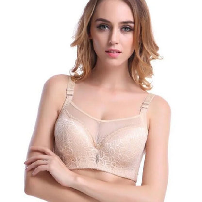 Plus Size Bra Thin Cup Mesh Lace Bras For Women Underwear Brassiere Elegant Pattern Push Up Bralette Lingerie