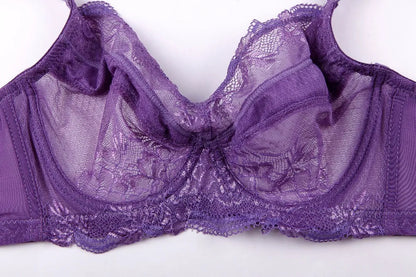 Comfortable Women's Full Coverage Underwire Non Padded Lace Sheer Bra Female Lingerie 34 36 38 40 42 44 46 48 B C D E F G H